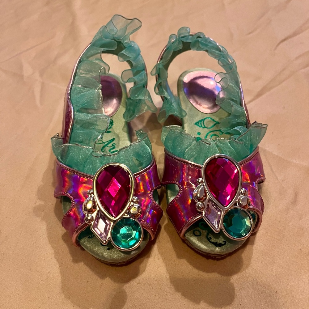Girls Ariel Disney Princess Purple Iridescent Jewel and Ruffle Sandals